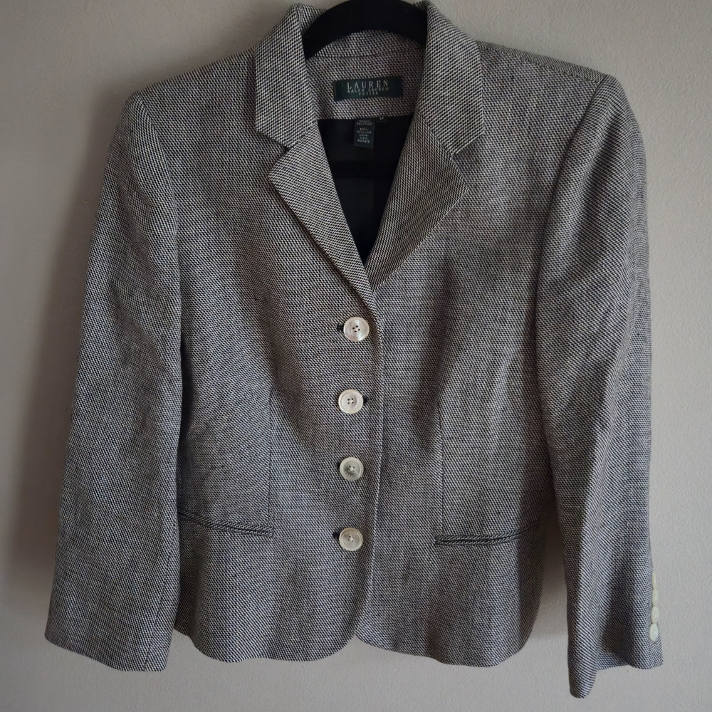 Lauren Ralph Lauren Women's 100% Linen Blazer Size 8P 4 Button Front Lined EUC
